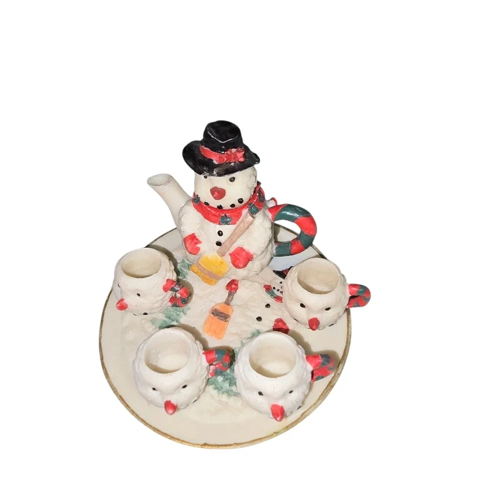Snowman Miniature Tea Set Christmas Holiday Decor 6-Piece Ceramic Set Snowman